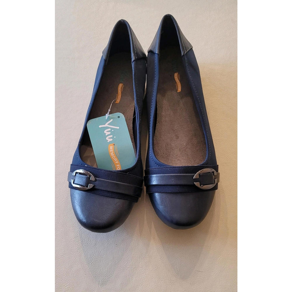Yuu Women’s Comfort Slip On Shoes  You Mirey Navy Multi-layered Footbed New 8.5W